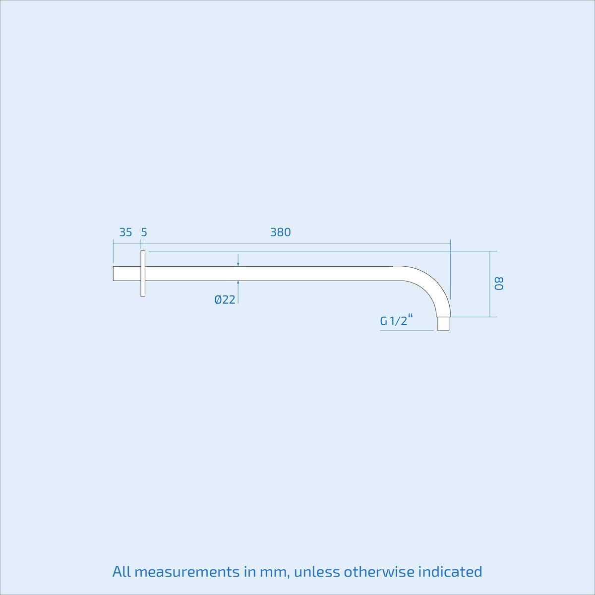 Dunn 200mm  Chrome  Thin Round Brass Swivel Shower Head Round + 380mm Wall Arm