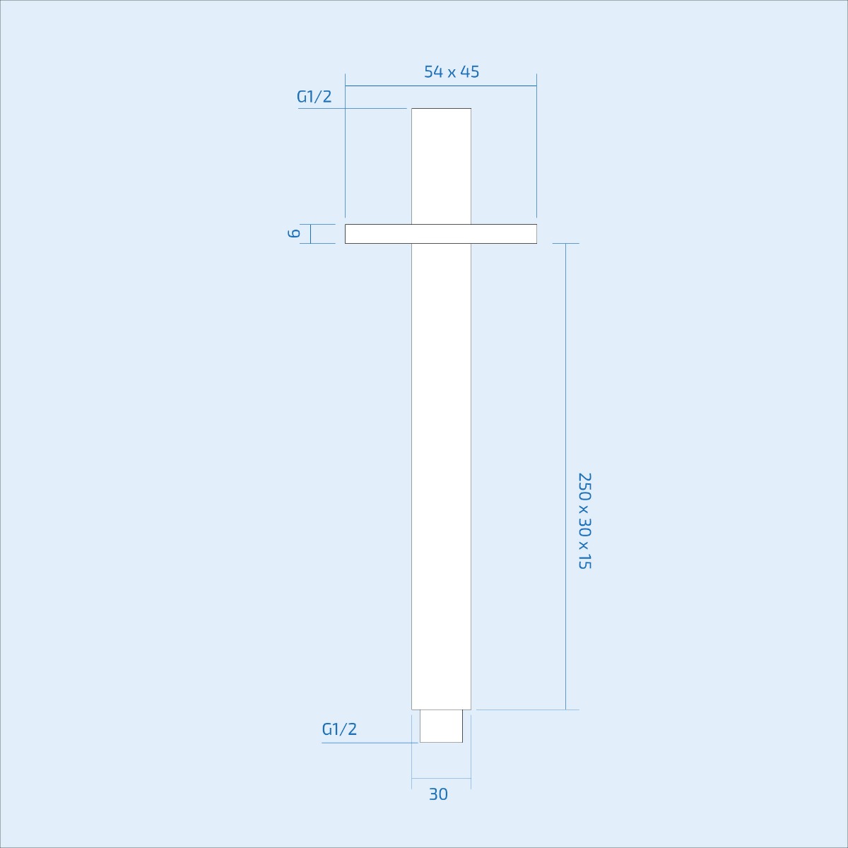 Dunn 250mm Thin Square Brass Rectangle Swivel Shower Head Overhead Ceiling Arm Chrome