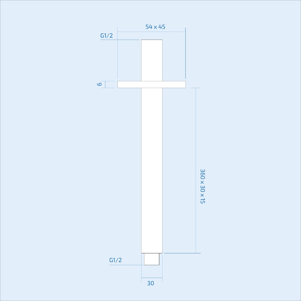Dunn 250mm Chrome Thin Square Brass Rectangle Swivel Shower Head Overhead + 360mm Ceiling Arm
