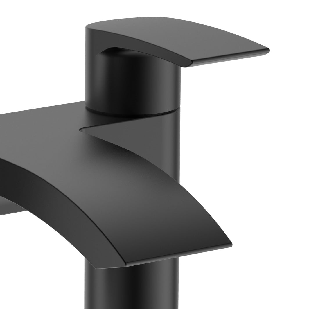 Matte Black Round Basin Tap & Bath Filler with Sink & Sprung Waste Set