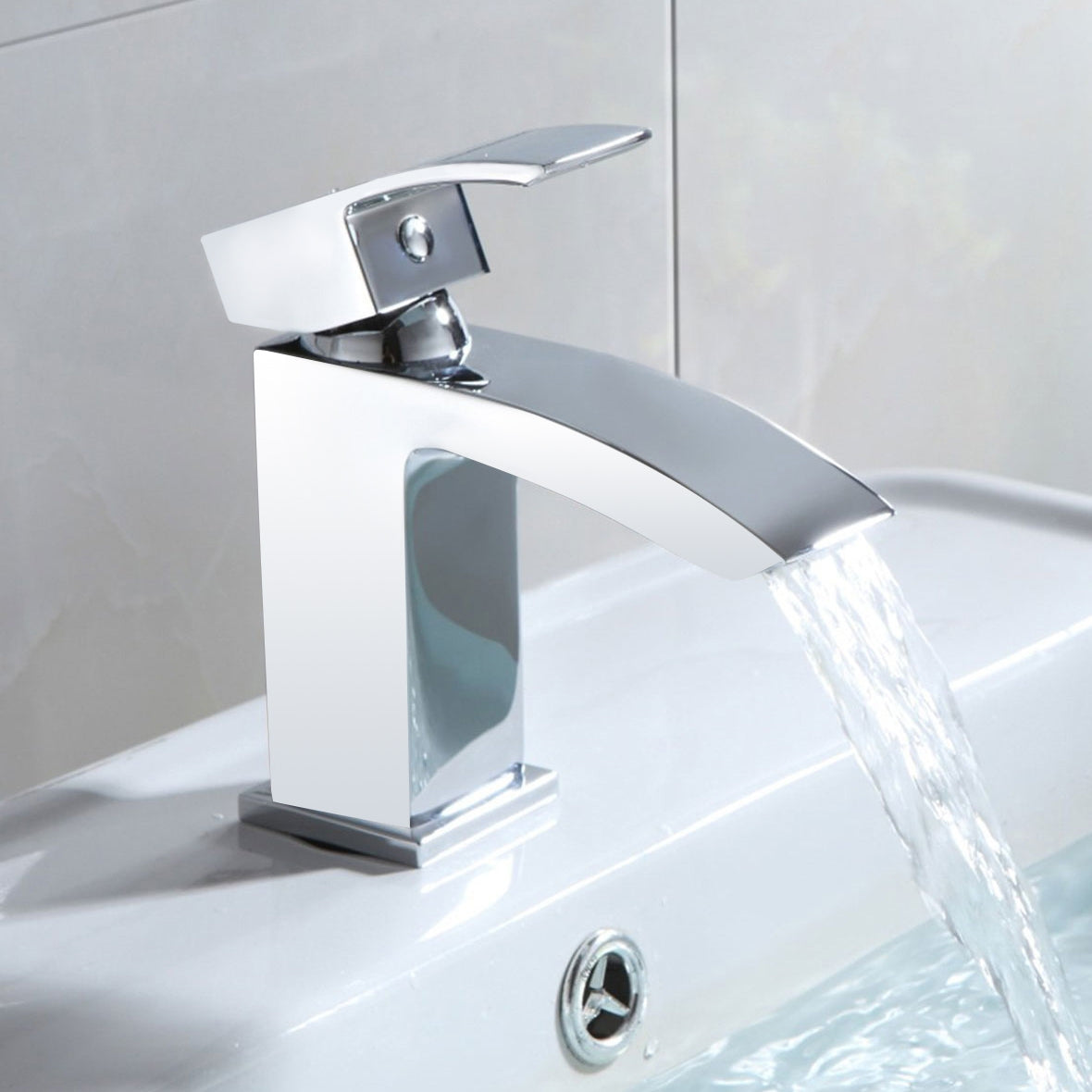 Tesa Chrome Deck Mounted Bathroom Basin Mono Mixer Tap + Free Slotted Basin Waste