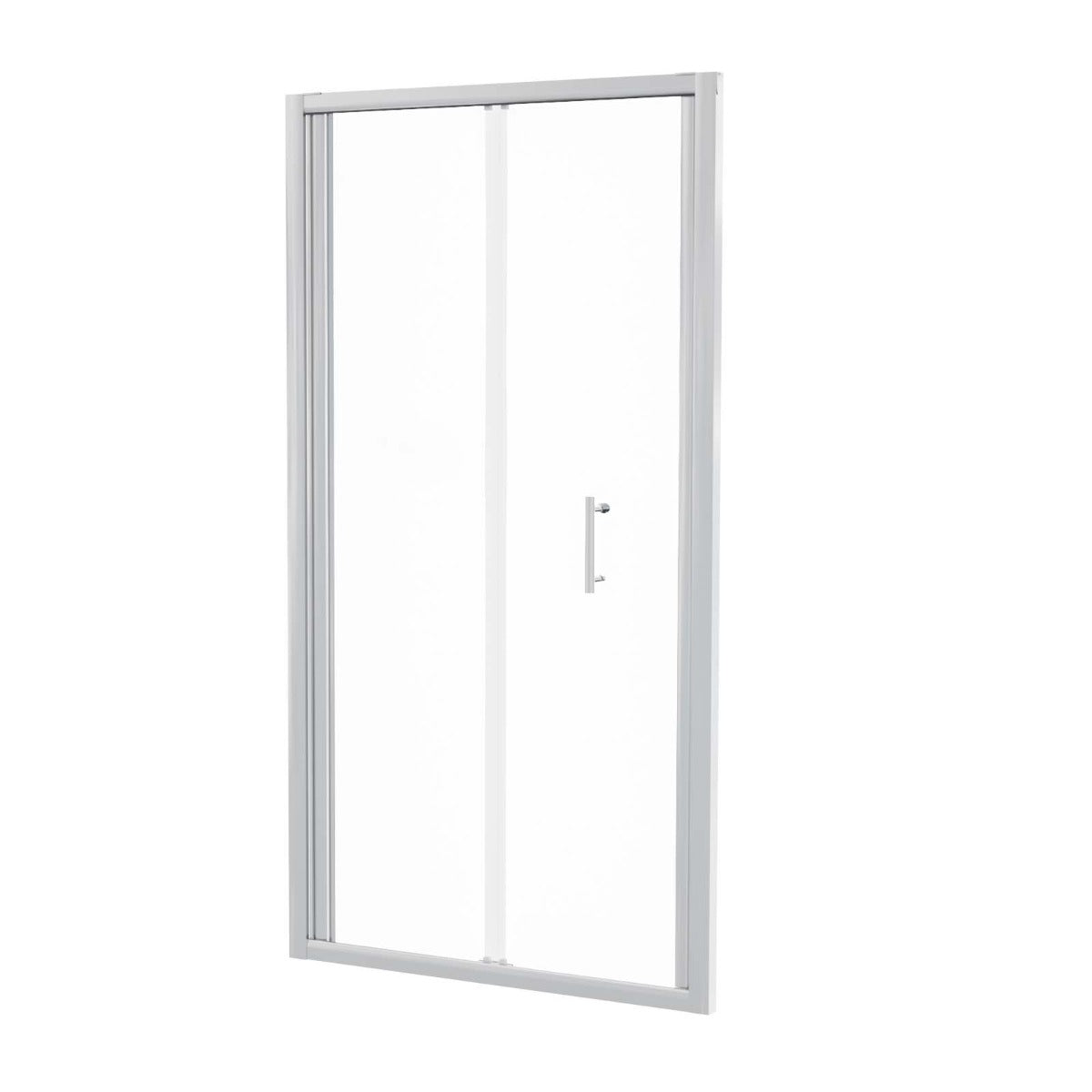 Bi Fold 1000 x 800mm Chrome Framed Shower Door Enclosure 6mm Tempered Glass, Tray & Waste