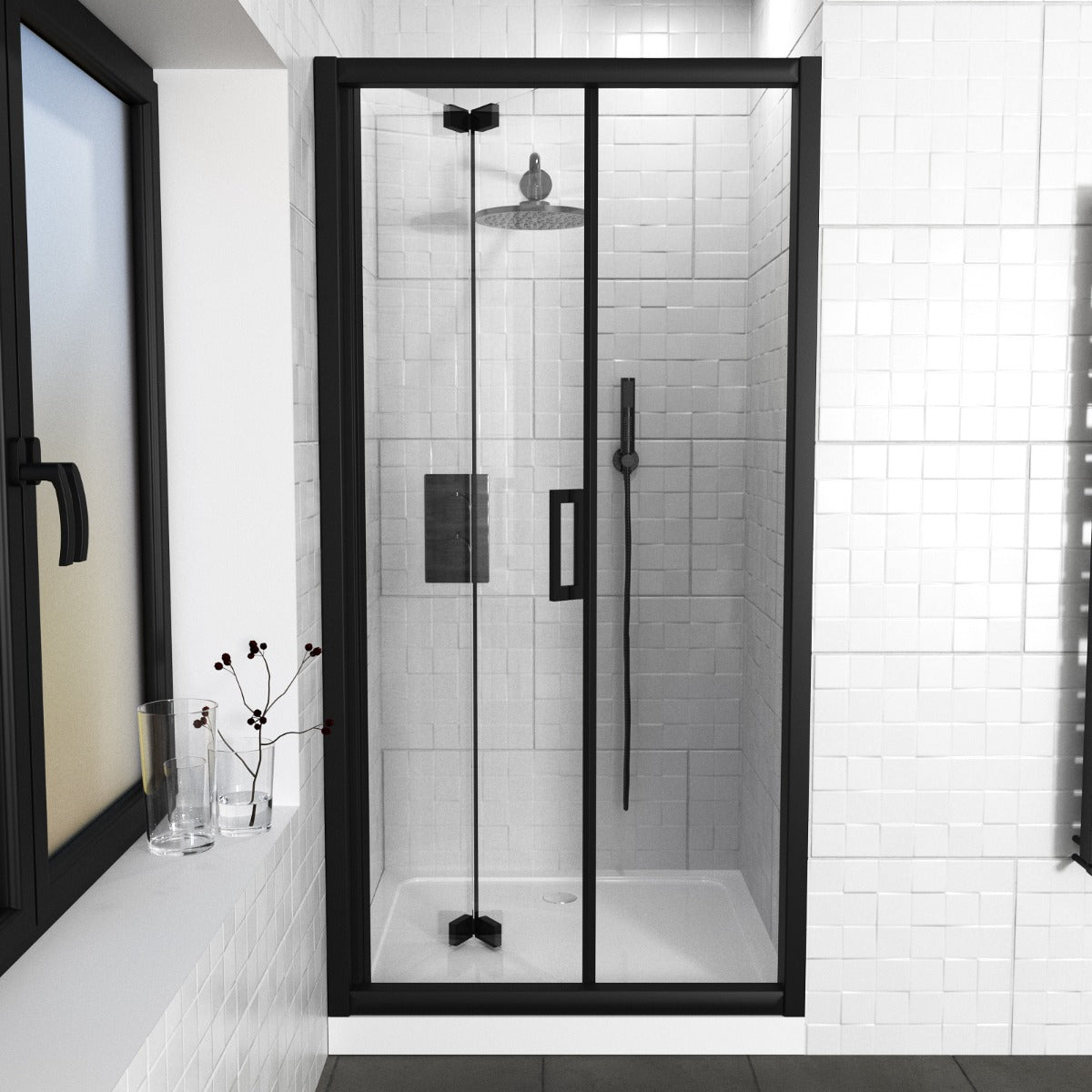 Bi-fold shower door image front view