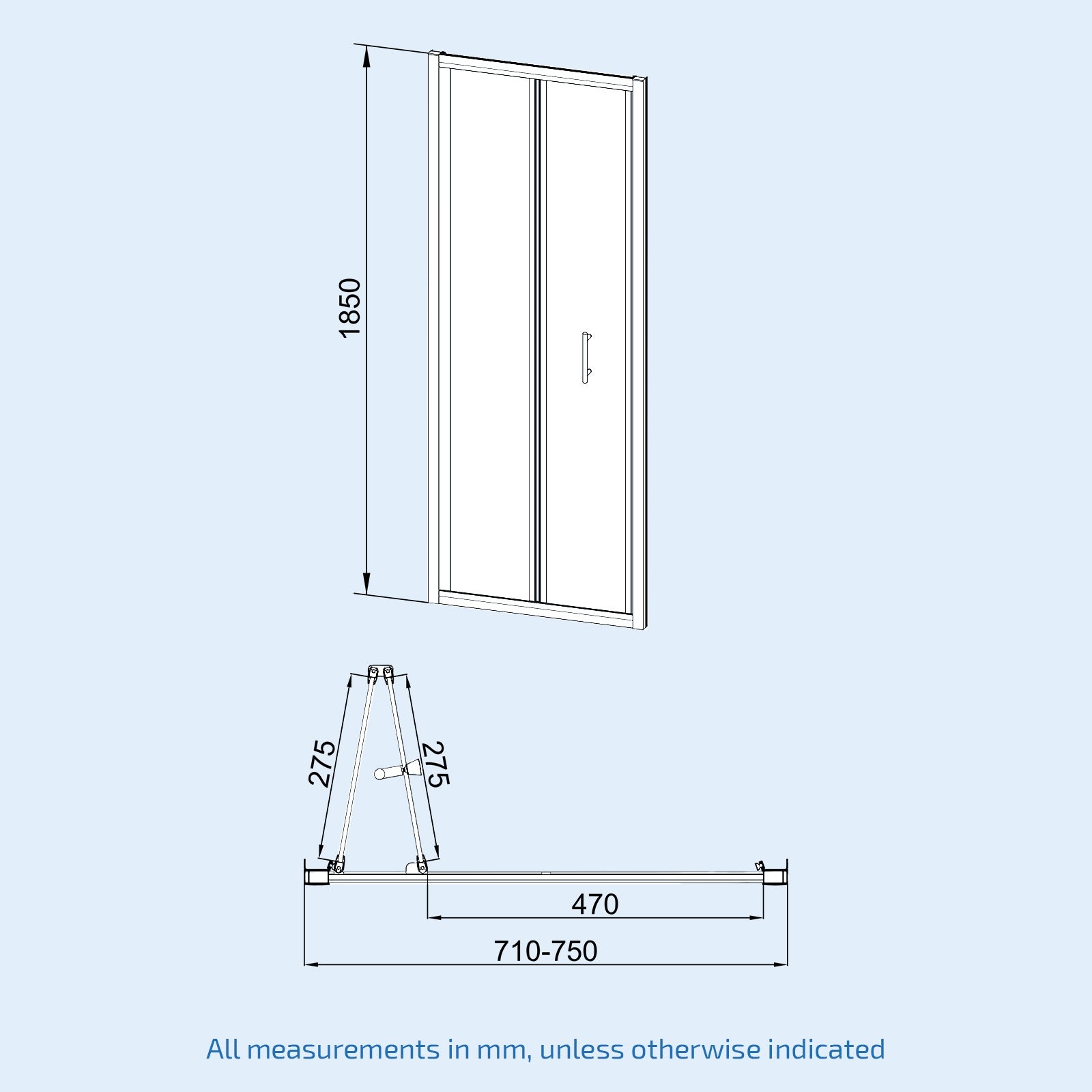 Bi-Fold Folding 760 mm Glass Door with Frameless 900 mm Side Panel