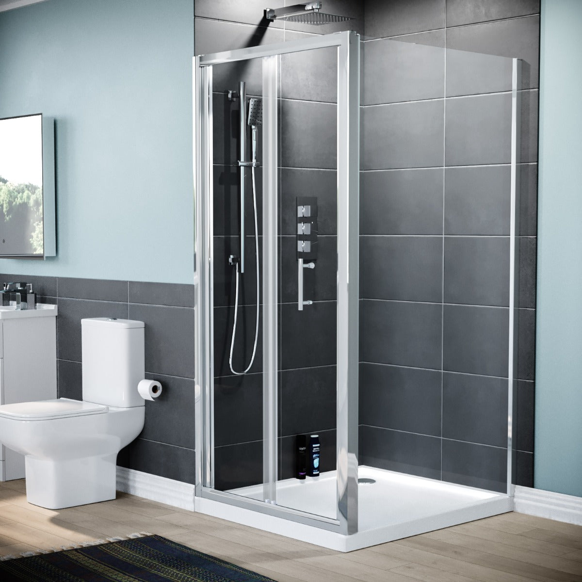 Ellen 900 x 760mm mm Shower Enclosure Side Panel White Vanity Unit & Toilet Set