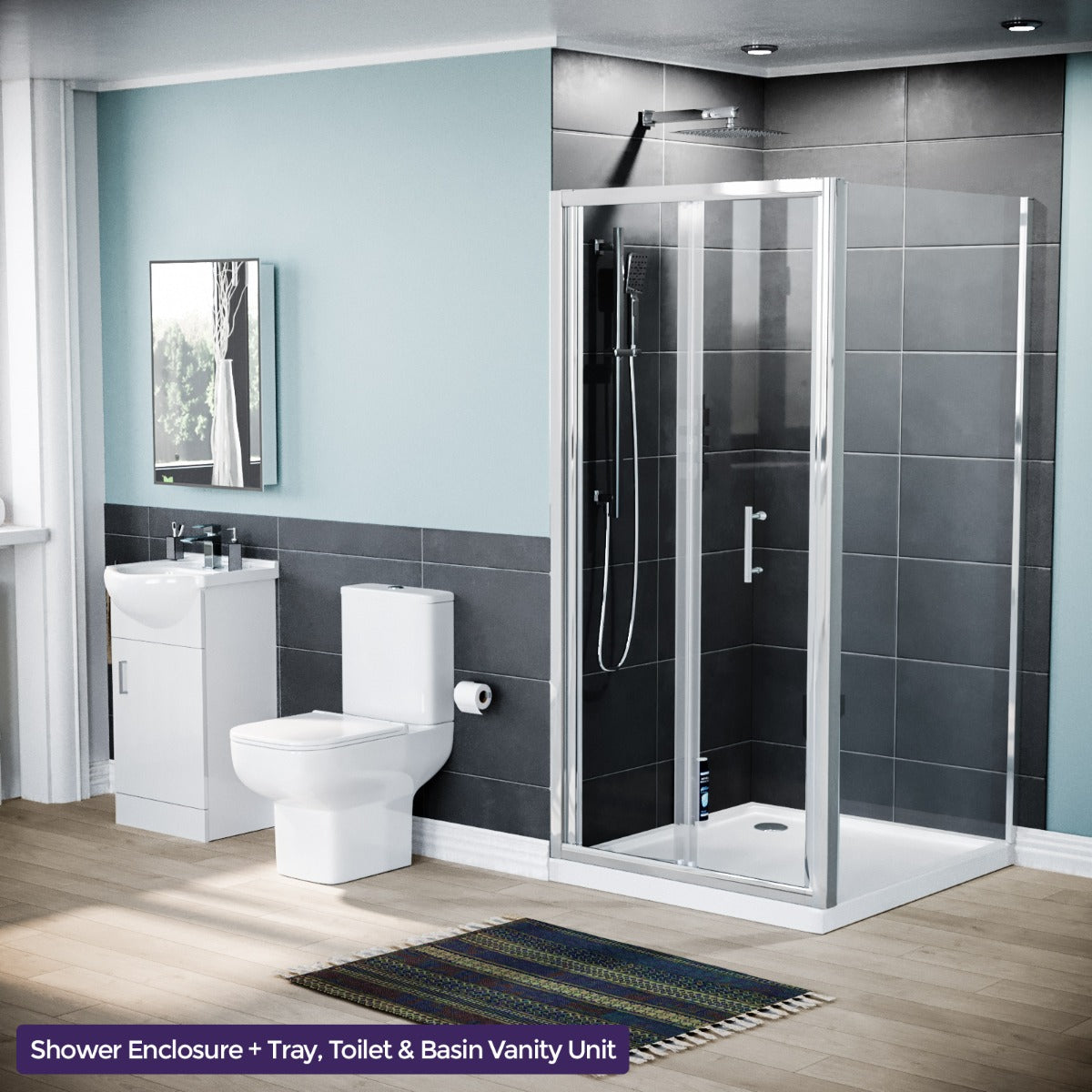 Ellen 900 x 760mm mm Shower Enclosure Side Panel White Vanity Unit & Toilet Set