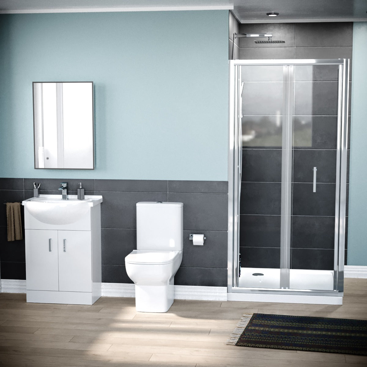 Ellen 900 x 760mm Shower Enclosure Side Panel White Vanity Unit & Toilet