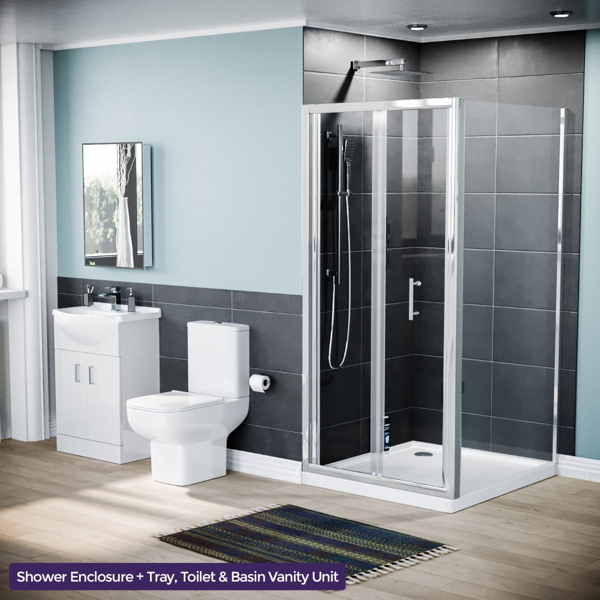 Ellen 900 x 760mm Shower Enclosure Side Panel White Vanity Unit & Toilet