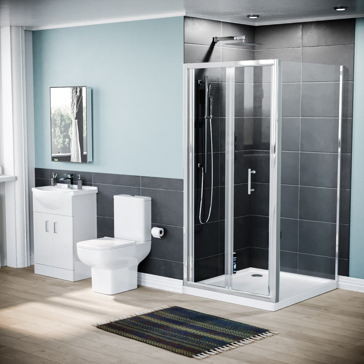 Ellen 900 x 760mm Shower Enclosure Side Panel White Vanity Unit & Toilet