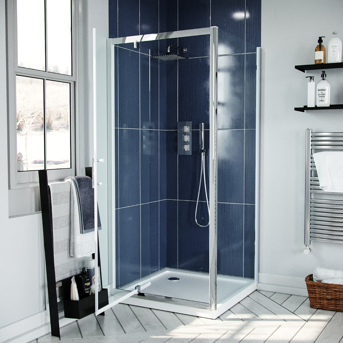 Pivot Shower Enclosure Door 900 mm With 900mm Side Panel Screen