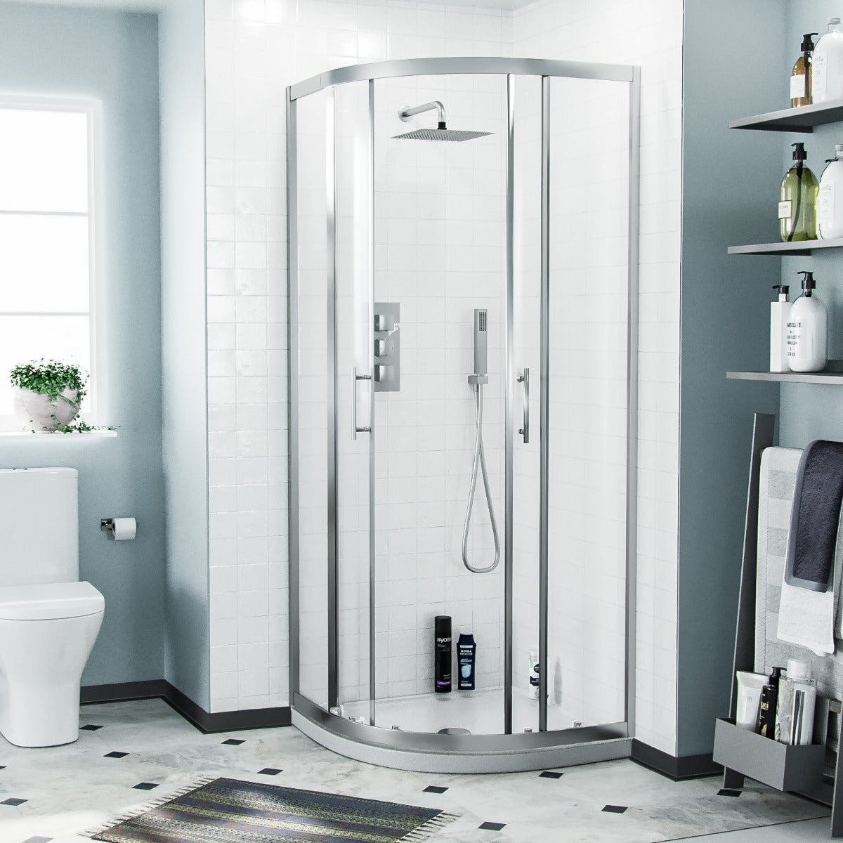 Nanuya 800mm Quadrant Shower Enclosure with Tray Close Coupled WC Toilet Floorstanding 400 mm Vanity
