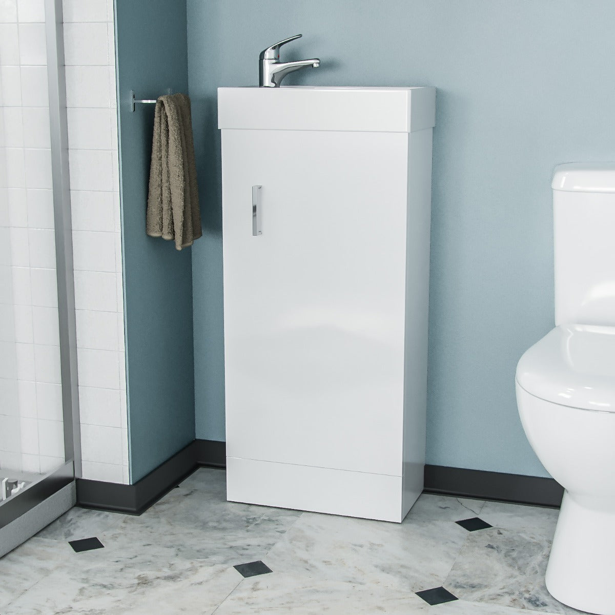 Nanuya 800mm Quadrant Shower Enclosure with Tray Close Coupled WC Toilet Floorstanding 400 mm Vanity