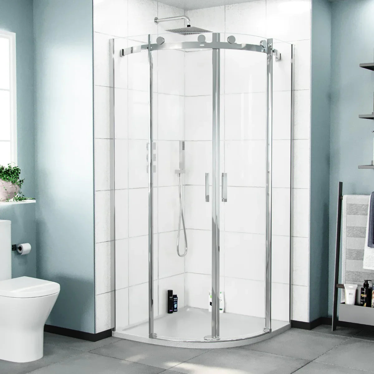Hardwick Frameless Quadrant Corner Chrome Shower Enclosure Door