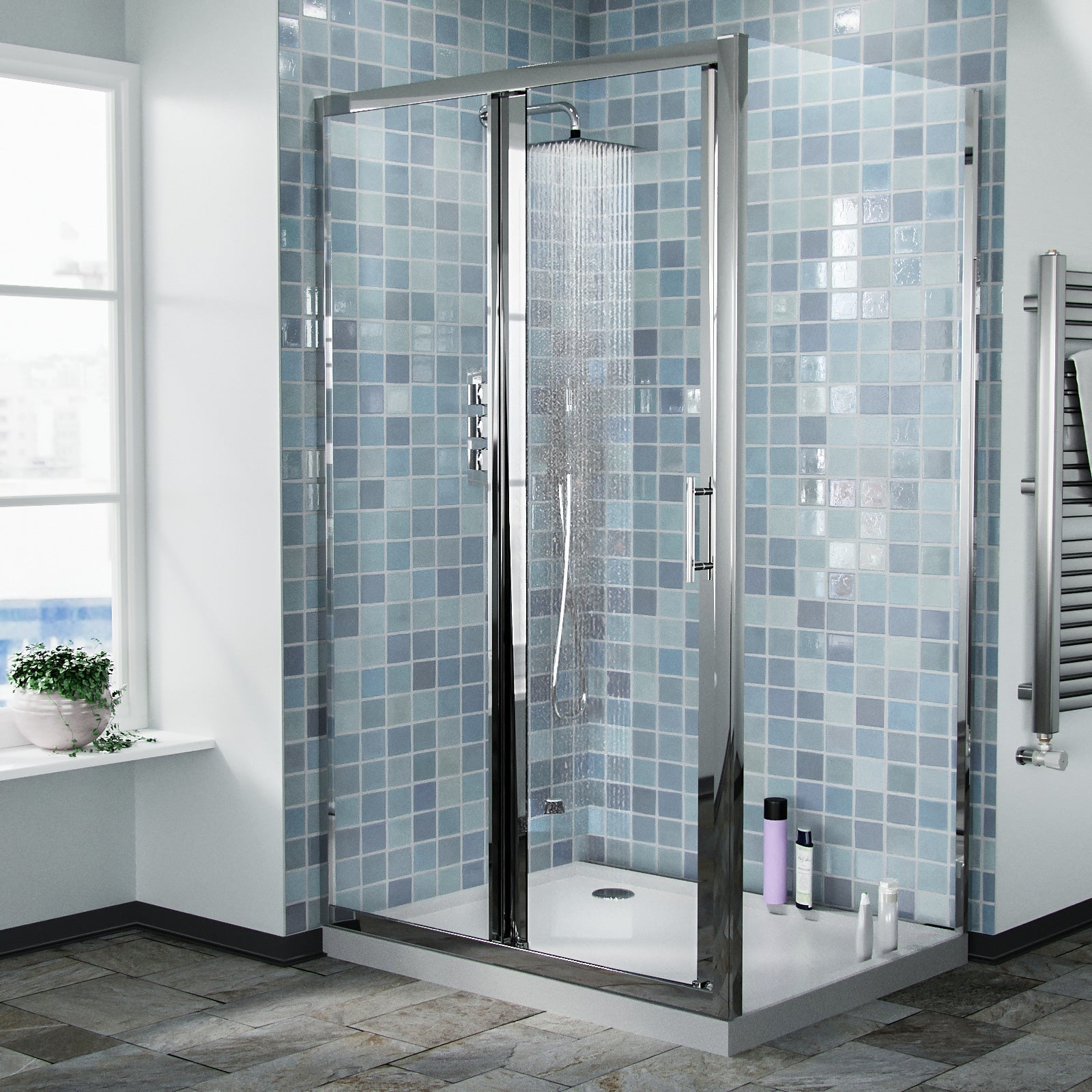 Jupiter chrome framed shower bi-fold enclosure 1000 x 700 mm image # Options_1000 x 700 mm