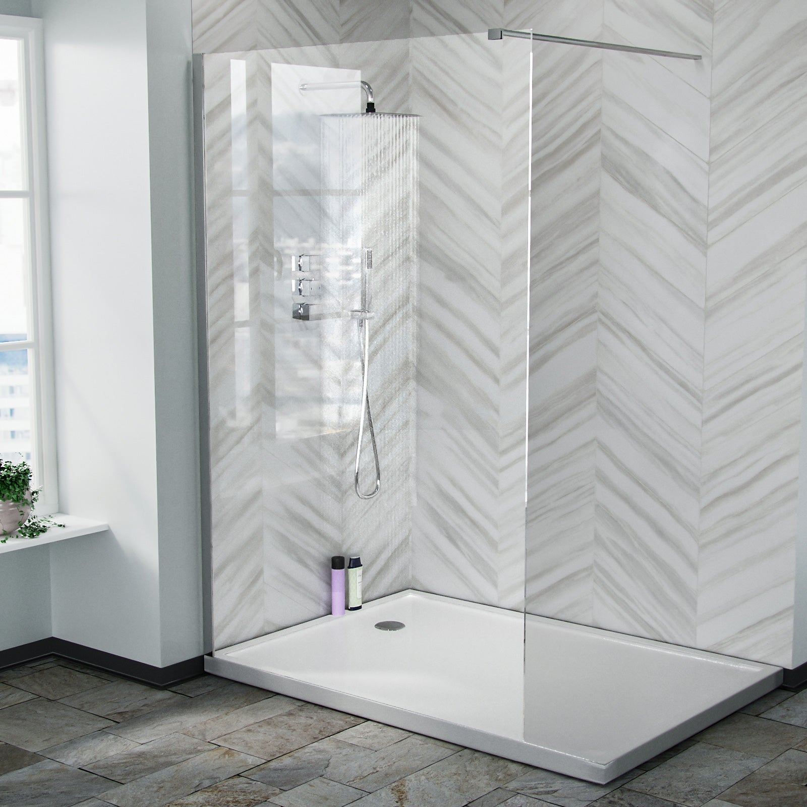 Chrome 1200 Wet Room Screen 8mm Tempered Glass with 300mm Return Panel