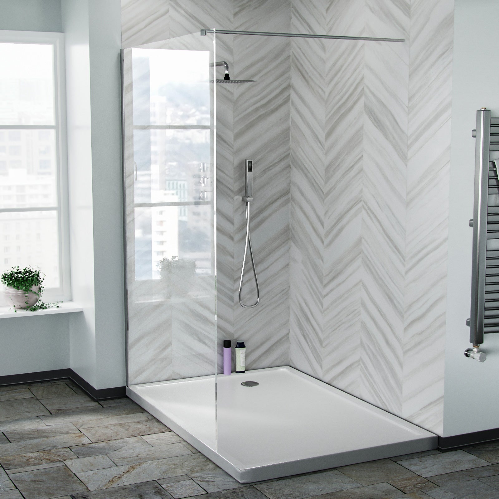 Chrome 1200 Wet Room Screen 8mm Tempered Glass with 300mm Return Panel