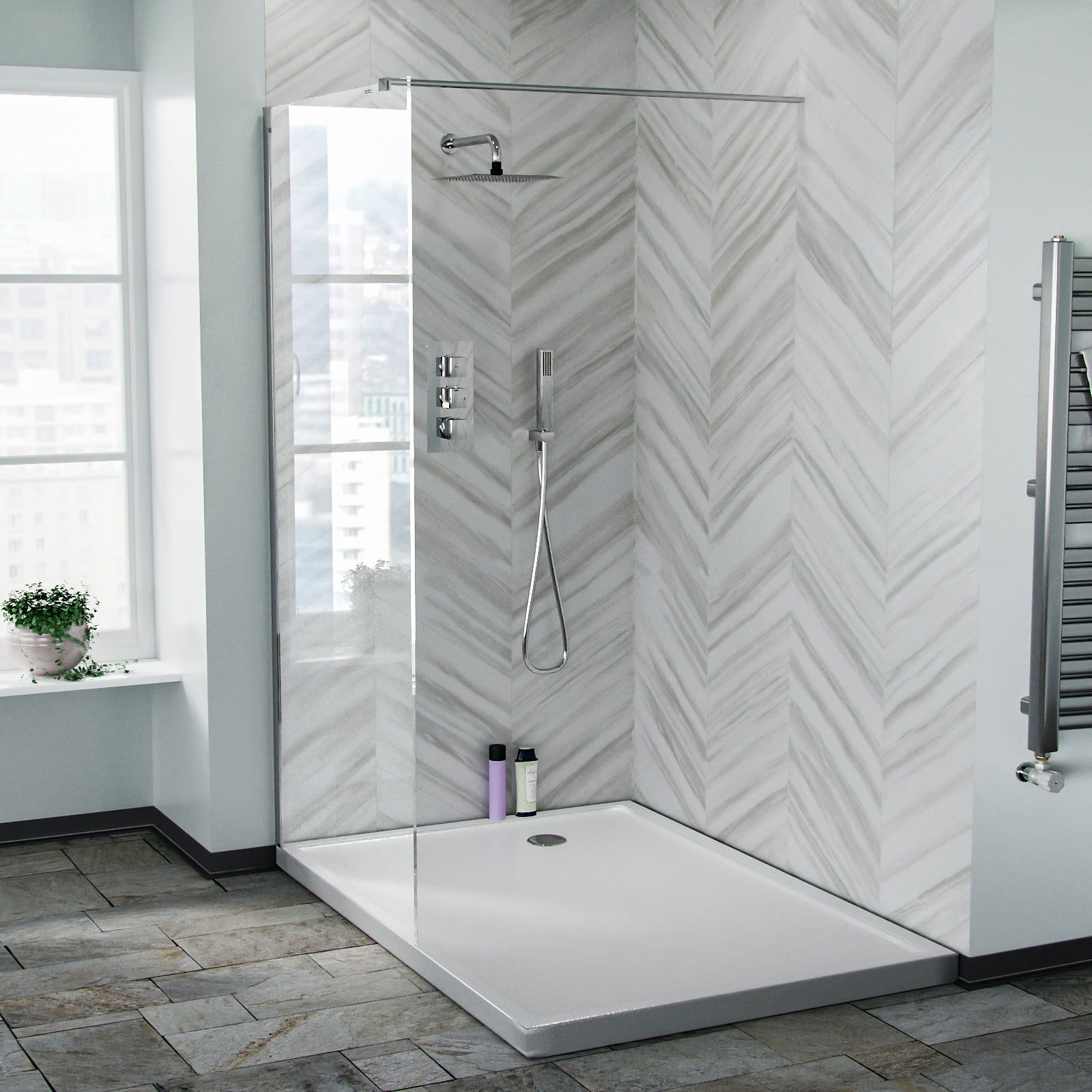 Chrome 900 Wet Room Screen 8mm Tempered Glass with 300mm Return Panel