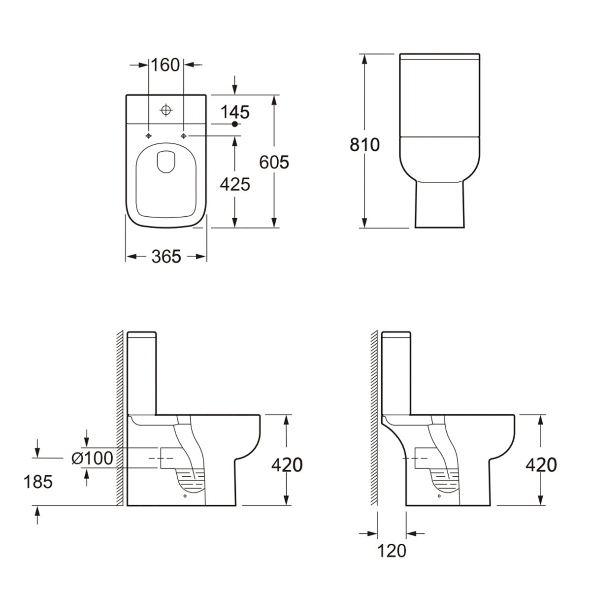 Choices 600mm Depth Close Coupled Toilet Gloss White Open Back Pan with Cistern & Soft Close Seat