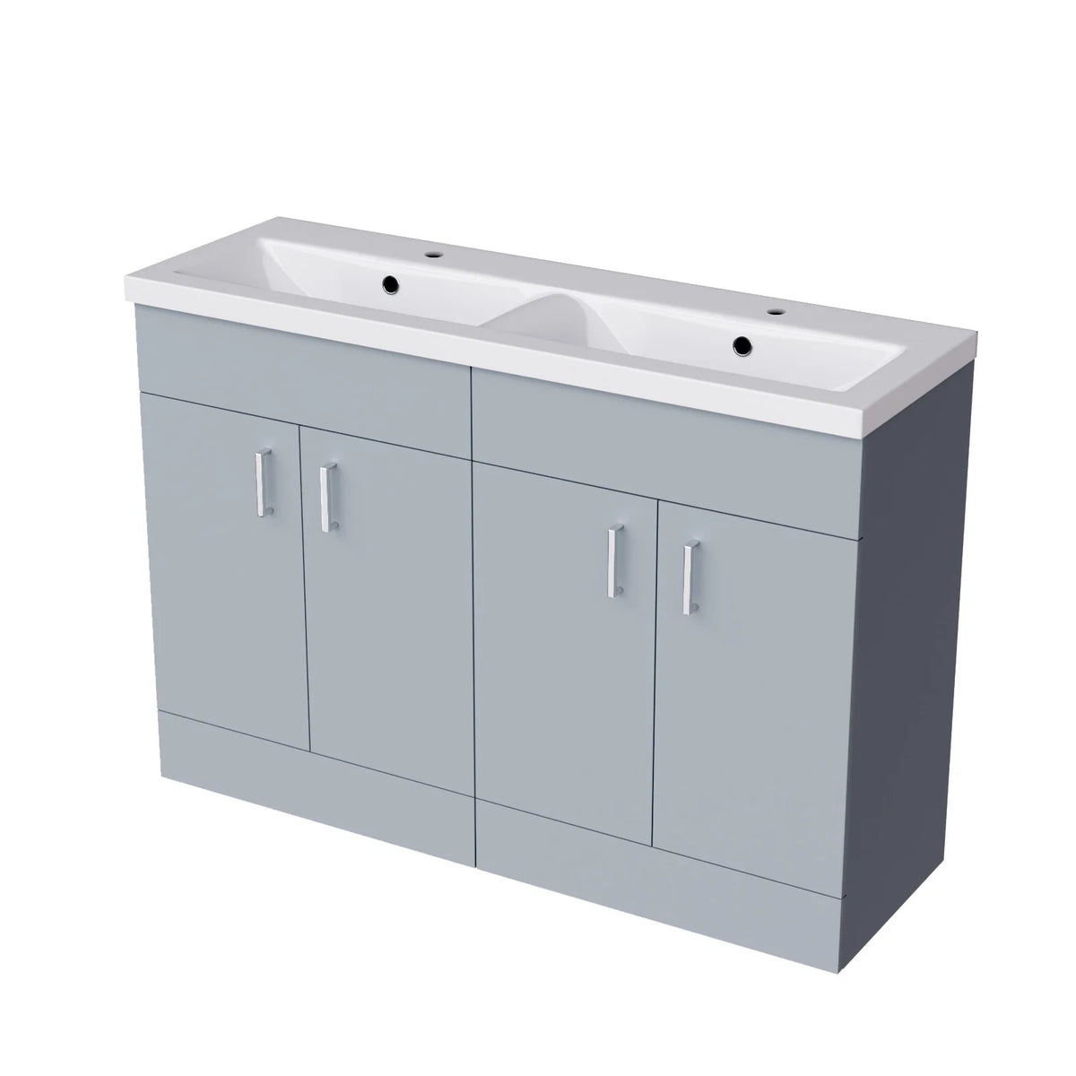 Set of 2 Floorstanding 600mm Vanity & Ceramic Mid Edge Twin Basin - Matte Grey