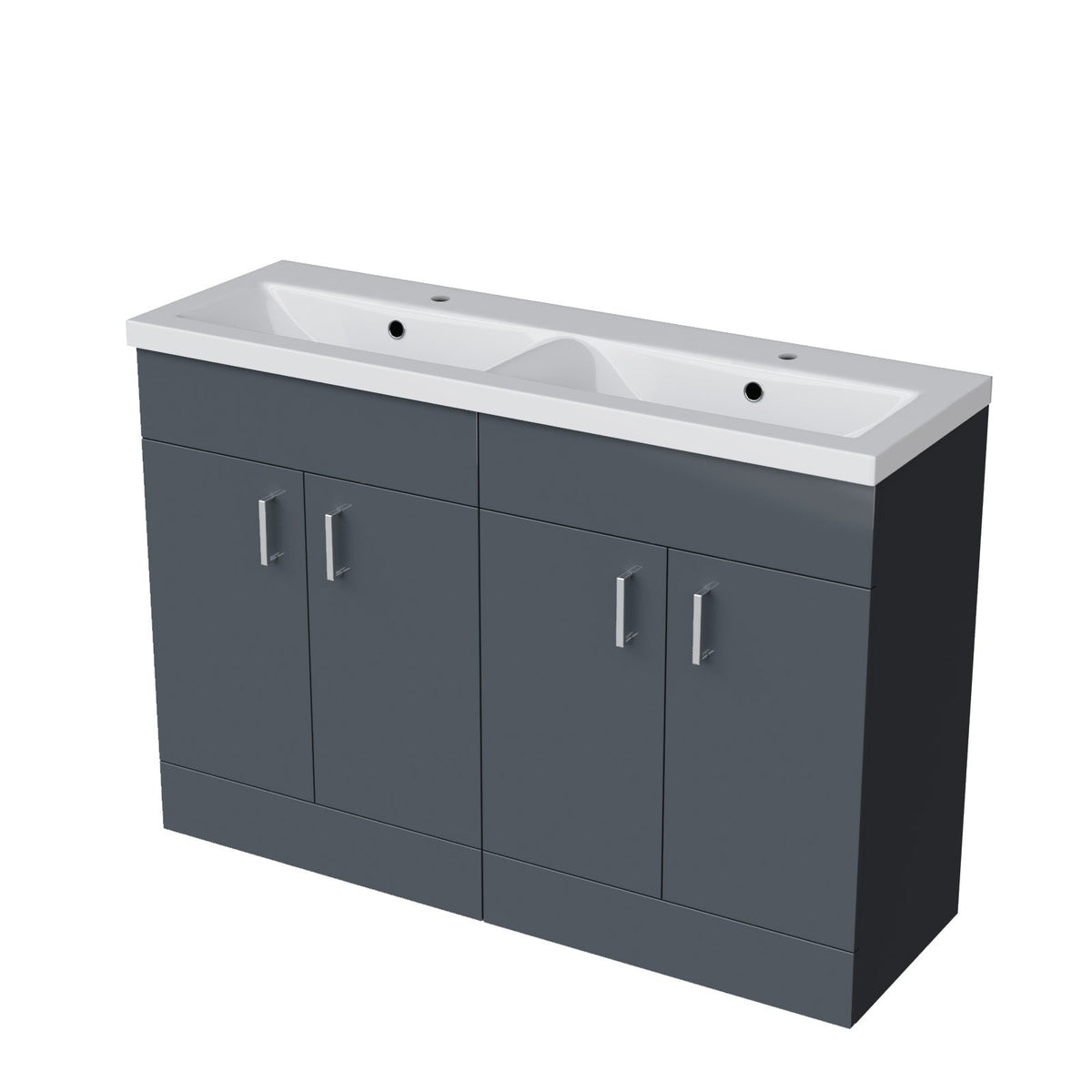 Set of 2 Floorstanding 600mm Vanity & Ceramic Mid Edge Twin Basin - Anthracite