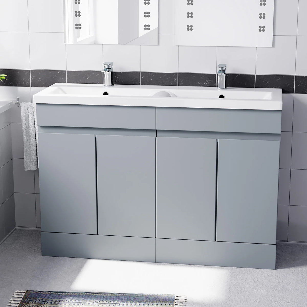 Set of 2 Freestanding 600mm Cabinet with Ceramic Mid-Edge Twin Basin - Matte Grey