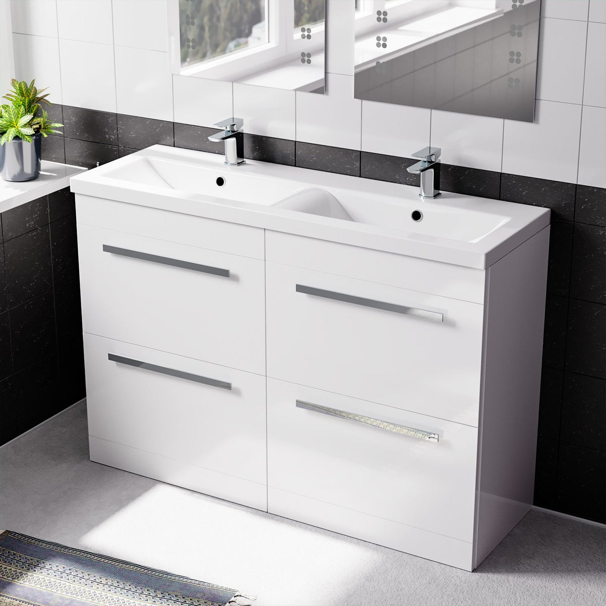 Set of 2 Freestanding 600mm Drawers Cabinet with Ceramic Mid Edge Twin Basin