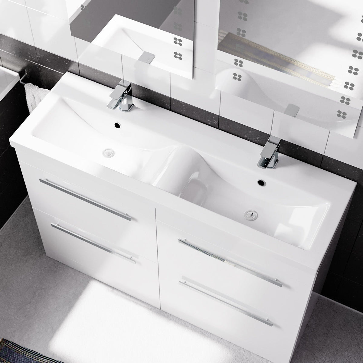Set of 2 Freestanding 600mm Drawers Cabinet with Ceramic Mid Edge Twin Basin