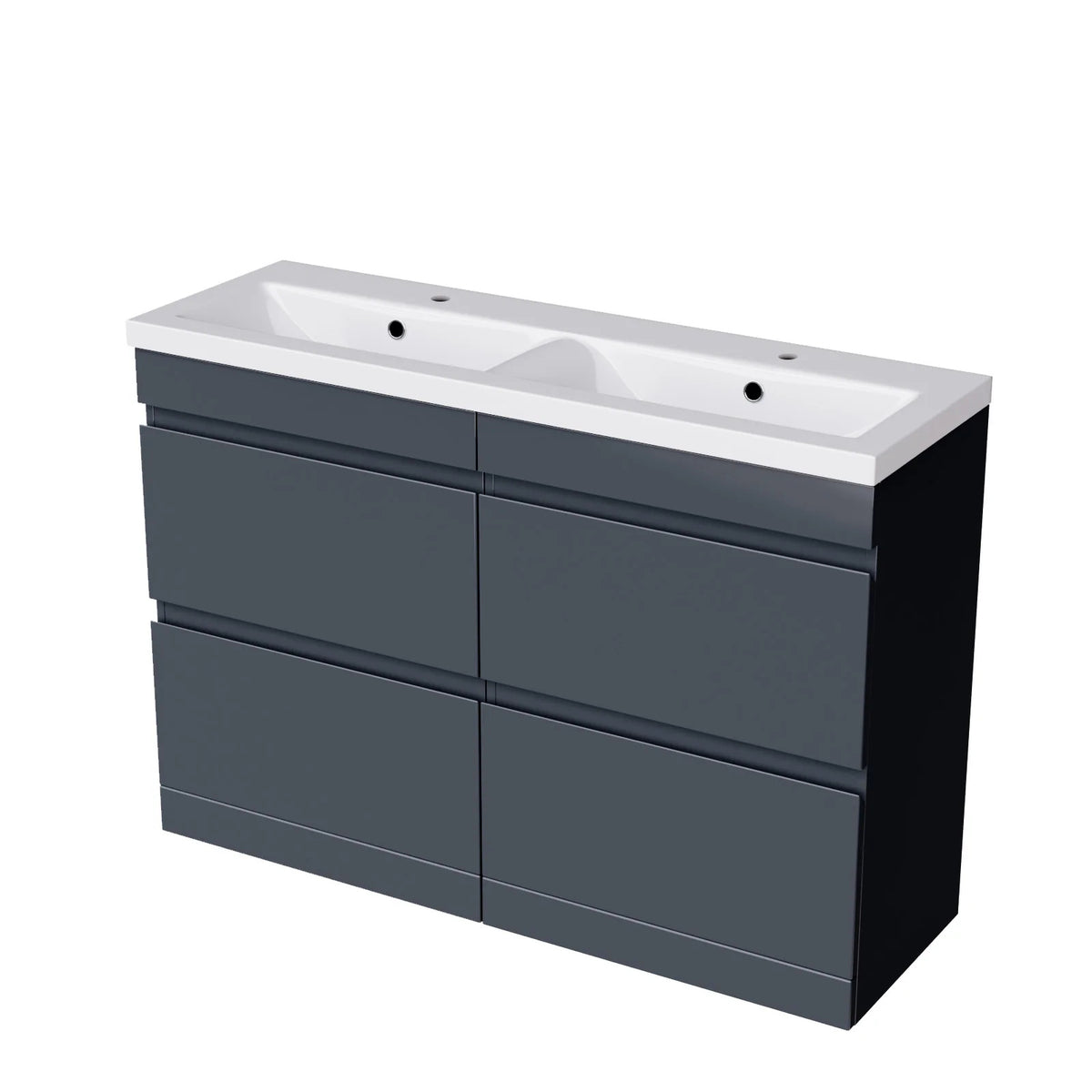 Set of 2 Freestanding 600mm Drawers Cabinet & Mid Edge Twin Basin - Anthracite