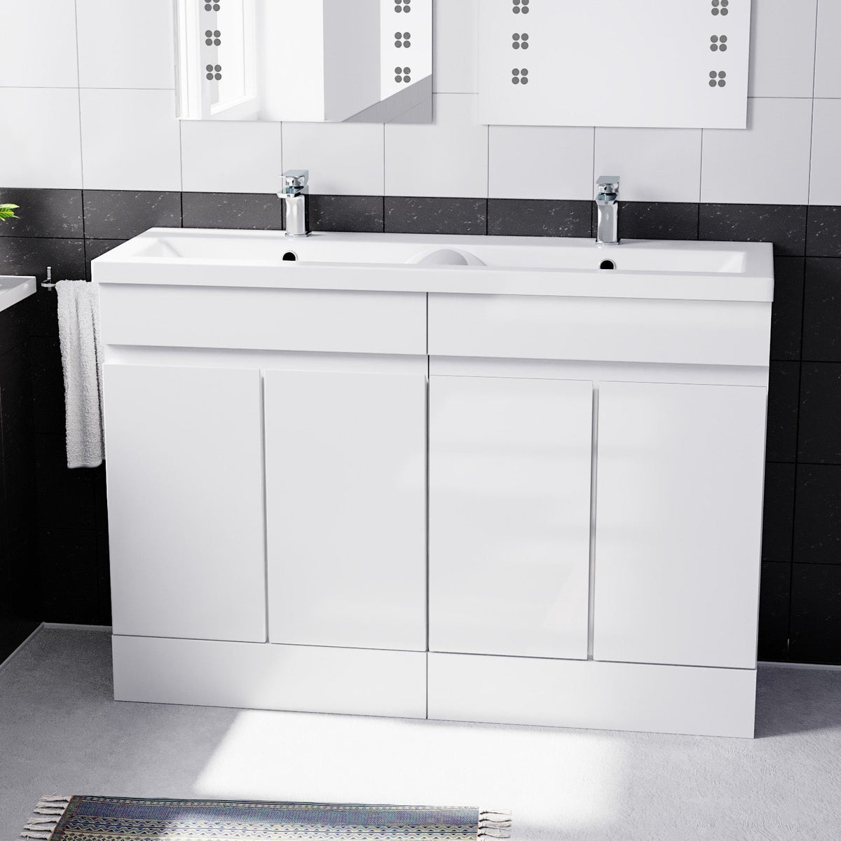 Set of 2 Freestanding 600mm Cabinet & Ceramic Mid-Edge Twin Basin