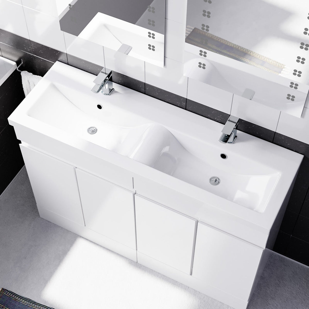 Set of 2 Freestanding 600mm Cabinet & Ceramic Mid-Edge Twin Basin
