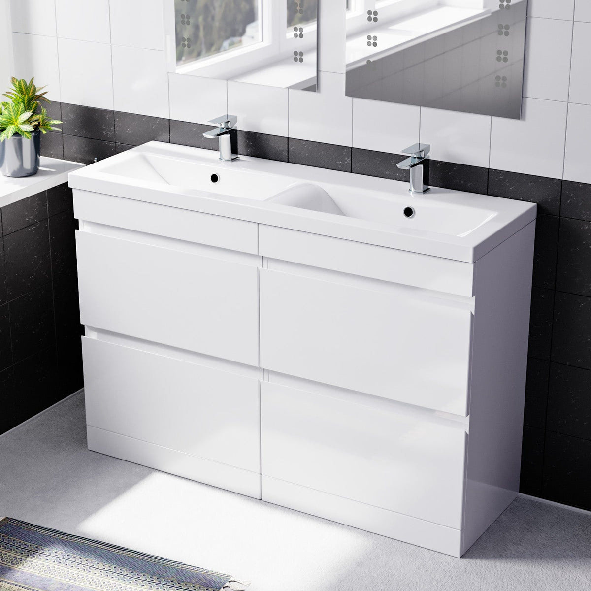 Set of 2 Freestanding 600mm Drawers Vanity with Mid Edge Twin Basin