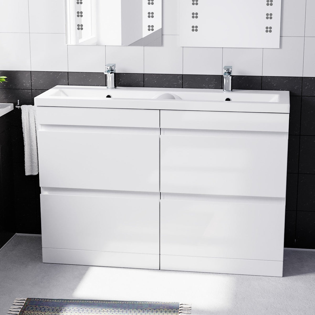 Set of 2 Freestanding 600mm Drawers Vanity with Mid Edge Twin Basin