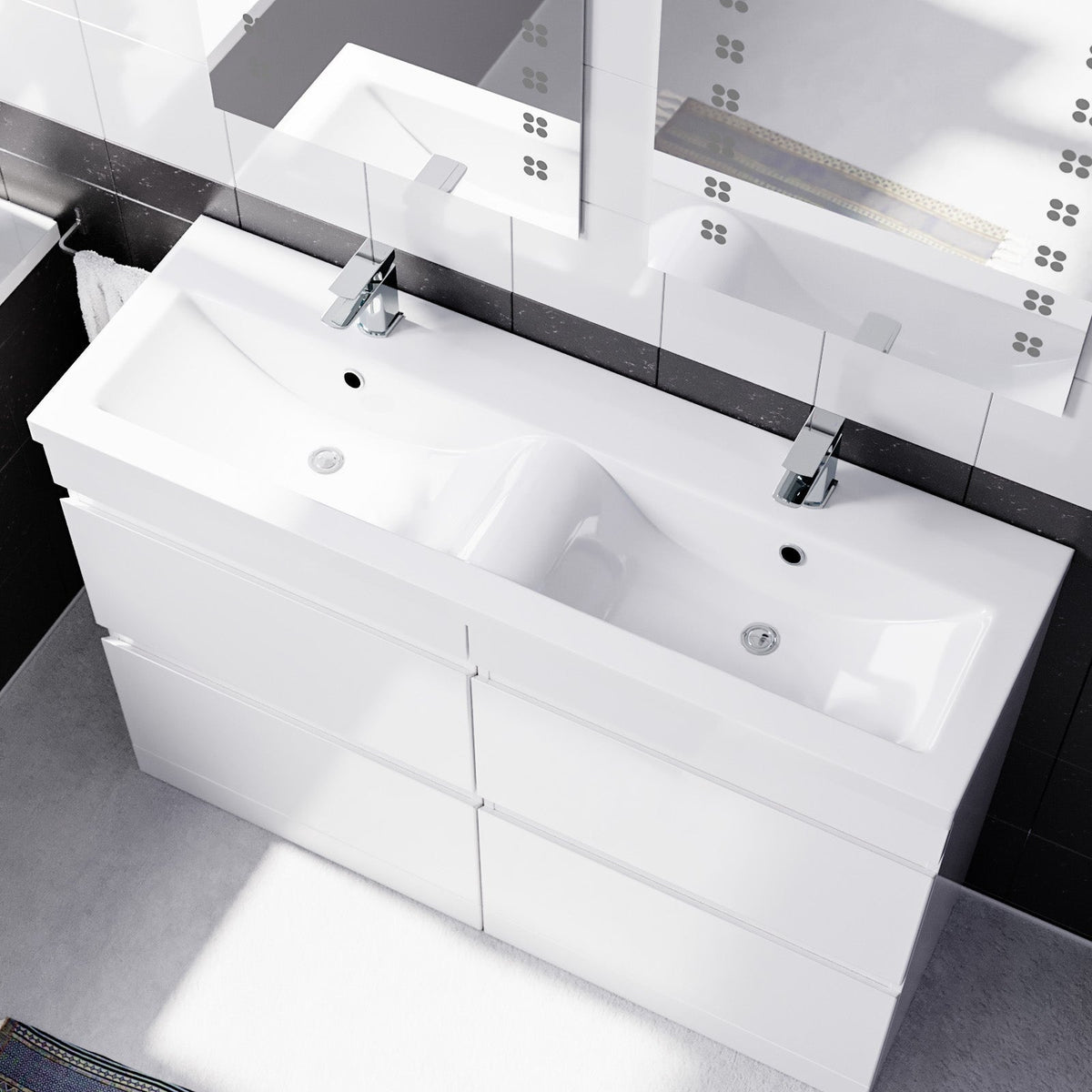 Set of 2 Freestanding 600mm Drawers Vanity with Mid Edge Twin Basin