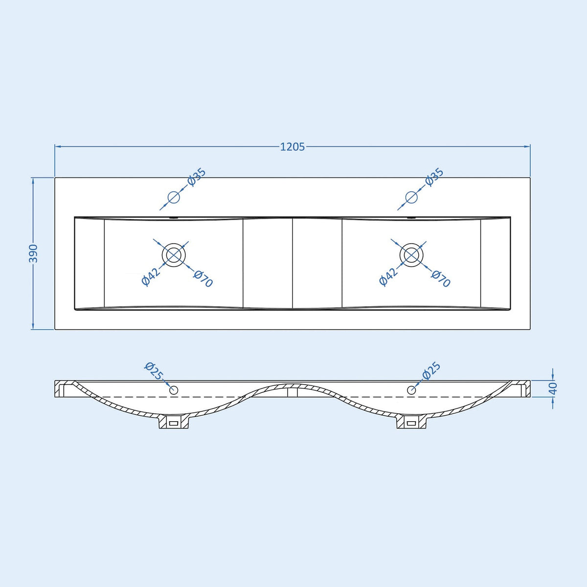 Set of 2 Freestanding 600mm Drawers Vanity with Mid Edge Twin Basin
