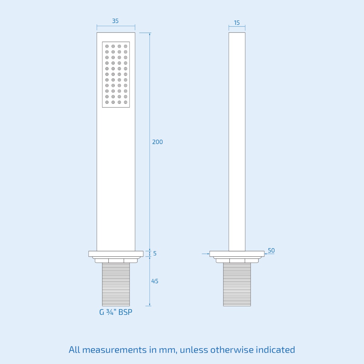 Chrome Bath Mounted Shower Handset Bathroom Solid Brass Square With 2m Hose