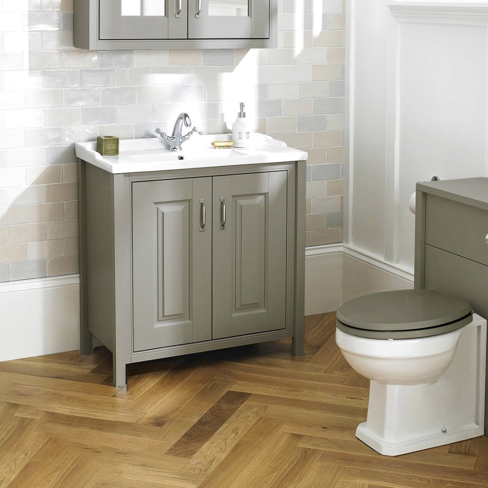 Chiltern 800mm Freestanding 2 Door Vanity Basin Unit Stone Grey