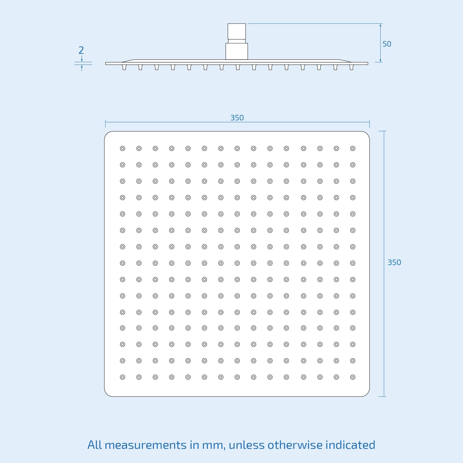 Square Chrome Stainless Steel Overhead Rainfall Ultra Slim Shower Head 350mm