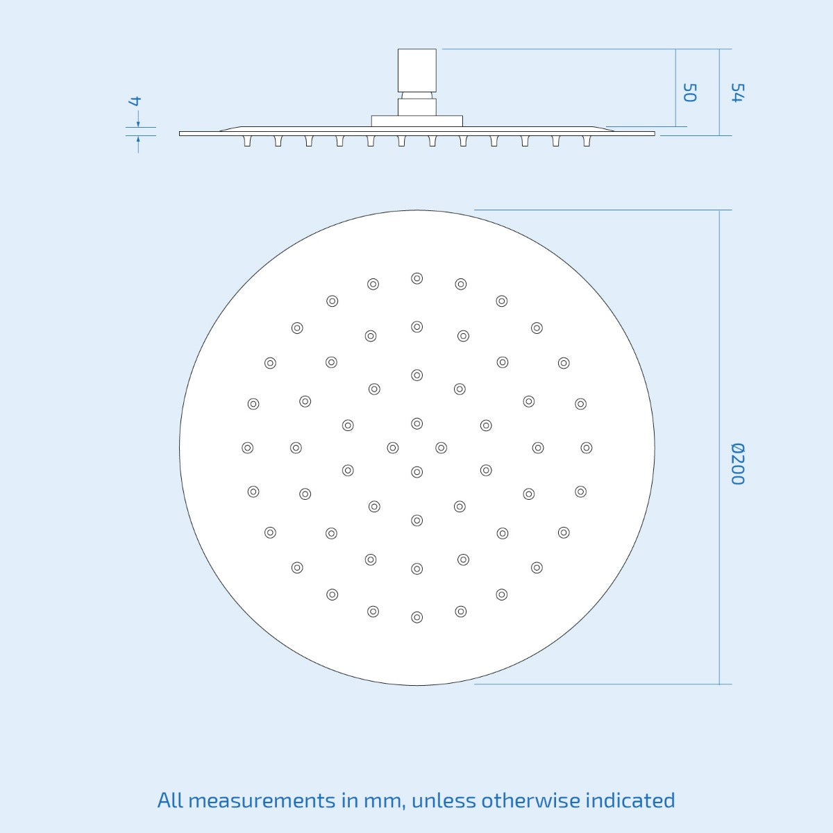 Dunn 200mm Ultra Thin Brass Chrome Round Shower Head + 120mm Ceiling Arm