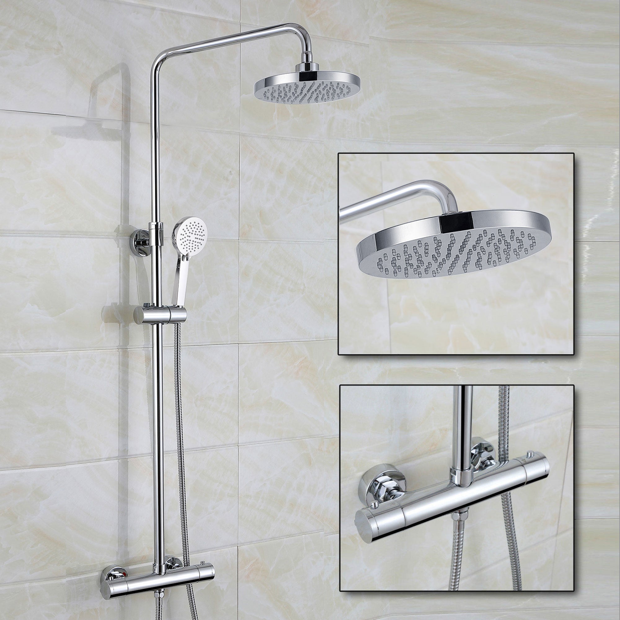 Modern Round Thermostatic Wall Mounted Dual Control Riser Shower Mixer