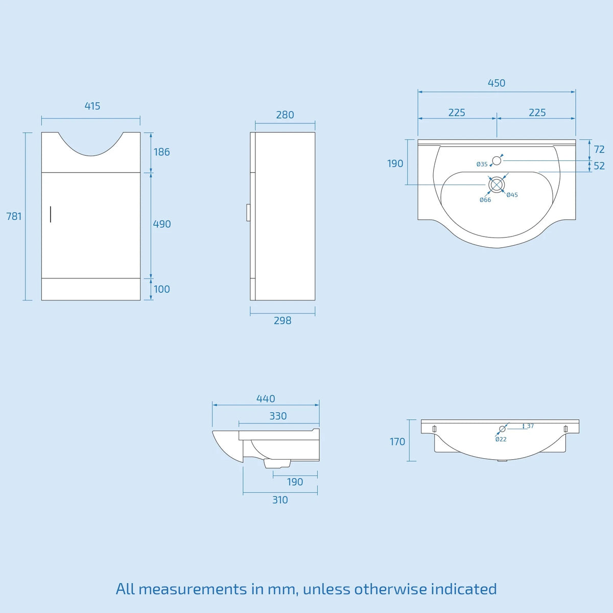 Shower Suite 450mm Vanity With Rimless BTW Toilet & Quadrant Enclosure