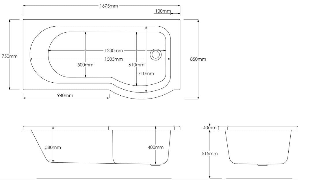 Ellen 1700mm RH P-Shaped Shower Bath with Screen & Front Panel, 550mm White Floor Standing Basin Vanity Unit & Close Coupled Toilet