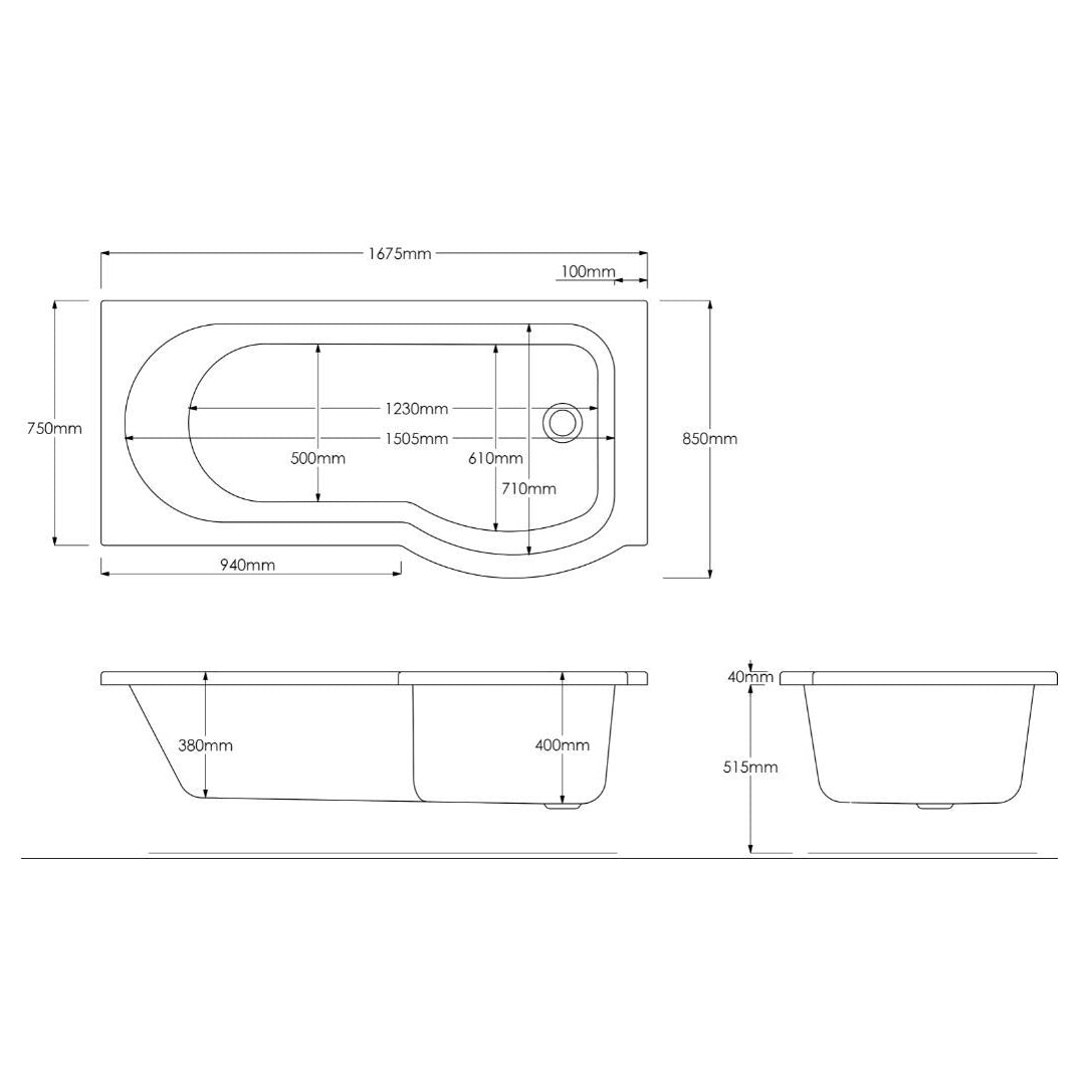 Ellen White P-Shaped LH Bath 550mm Vanity WC Unit & Curved BTW Toilet