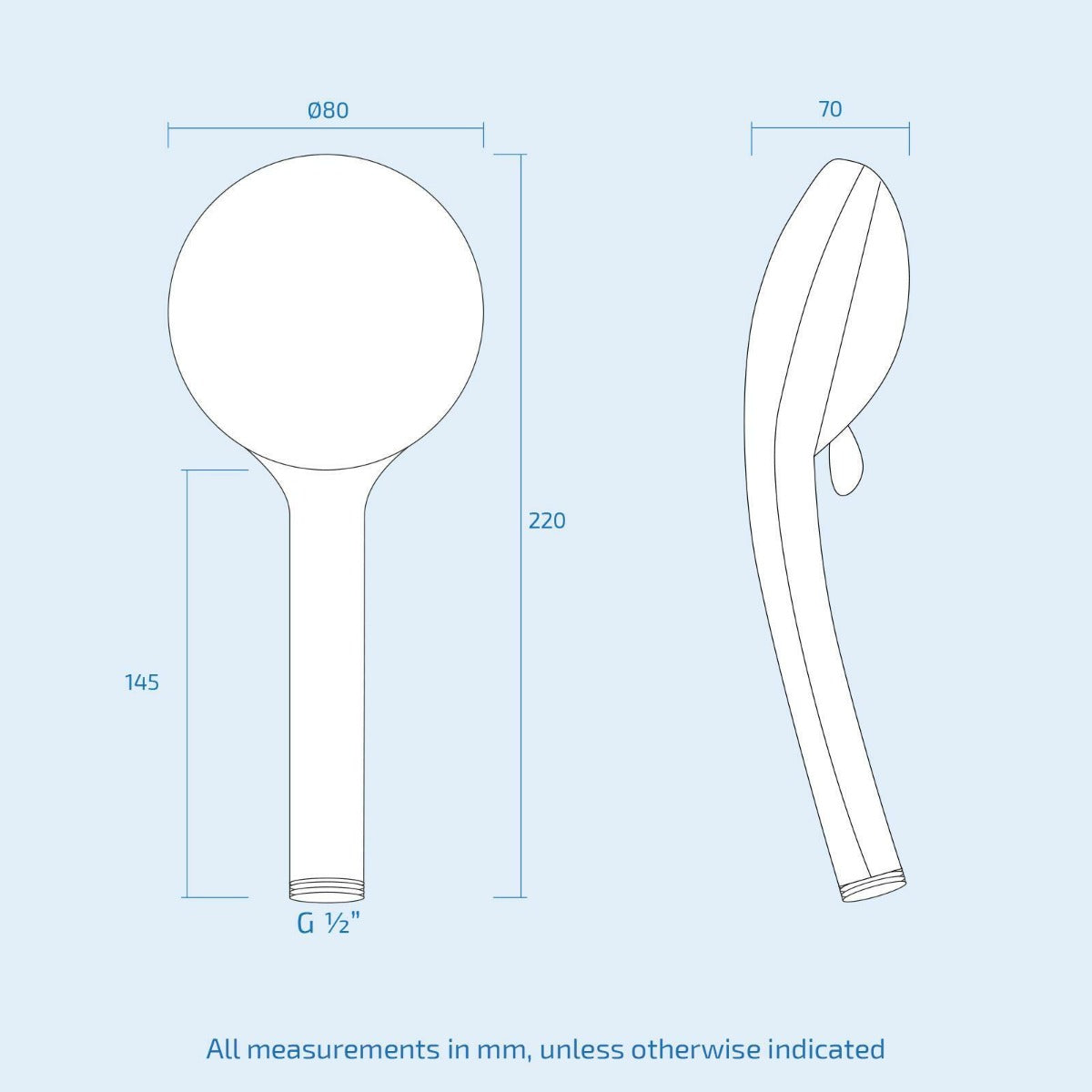 Kirchhoff 80mm Shower Bathroom 3 Mode Handset Chrome