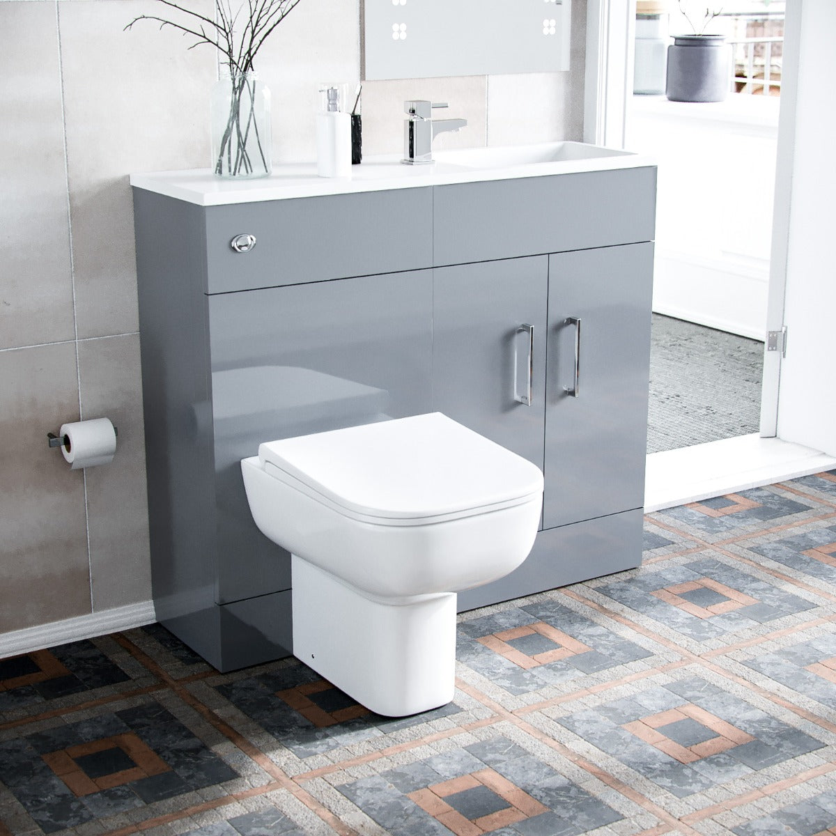 James 1000mm Slimline Floorstanding Vanity Basin and Rimless Debra BTW Combo Unit Grey