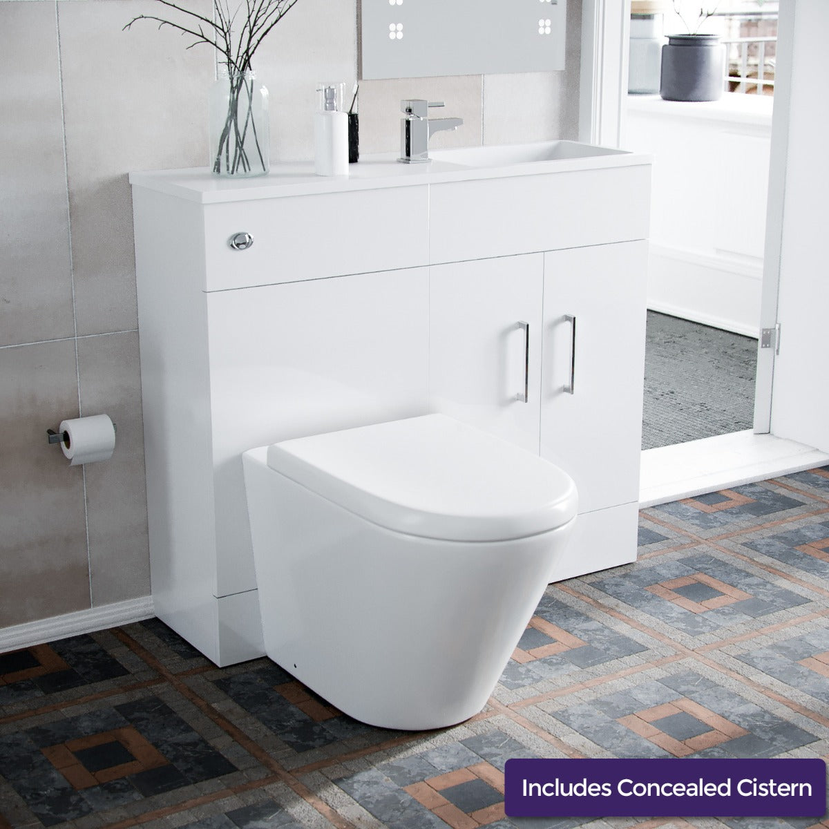 James 1000mm Vanity Basin Unit & Ellis Back To Wall Toilet White