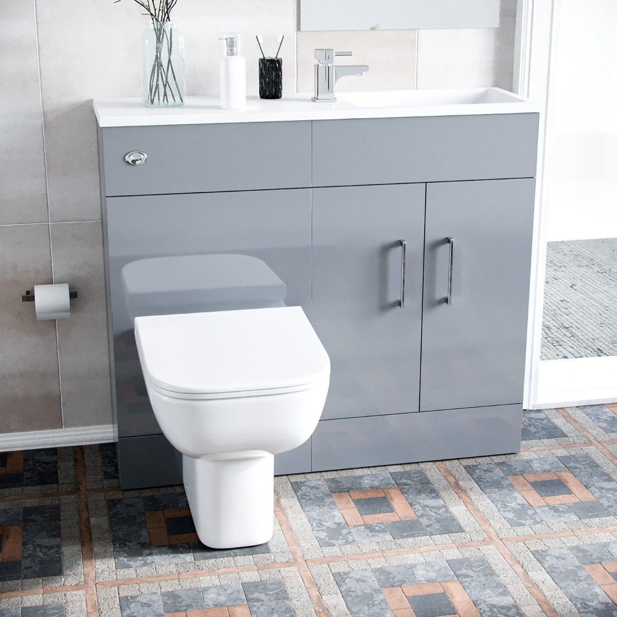 James 1000mm Slimline Floorstanding Vanity Basin and Rimless Debra BTW Combo Unit Grey