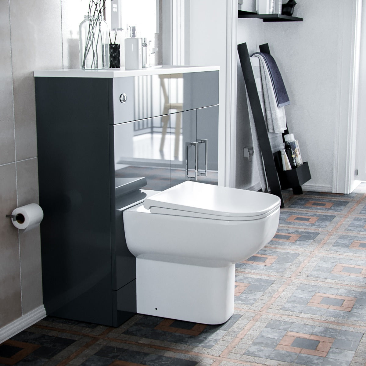 James 1000mm Grey Slimline Floorstanding Vanity Basin and Debra Rimless BTW Combo Unit