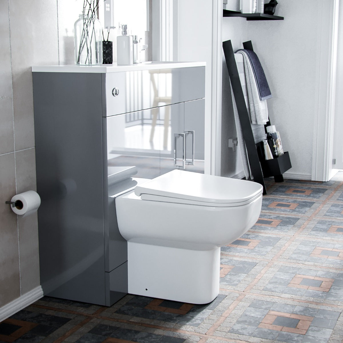 James 1000mm Slimline Floorstanding Vanity Basin and Rimless Debra BTW Combo Unit Grey