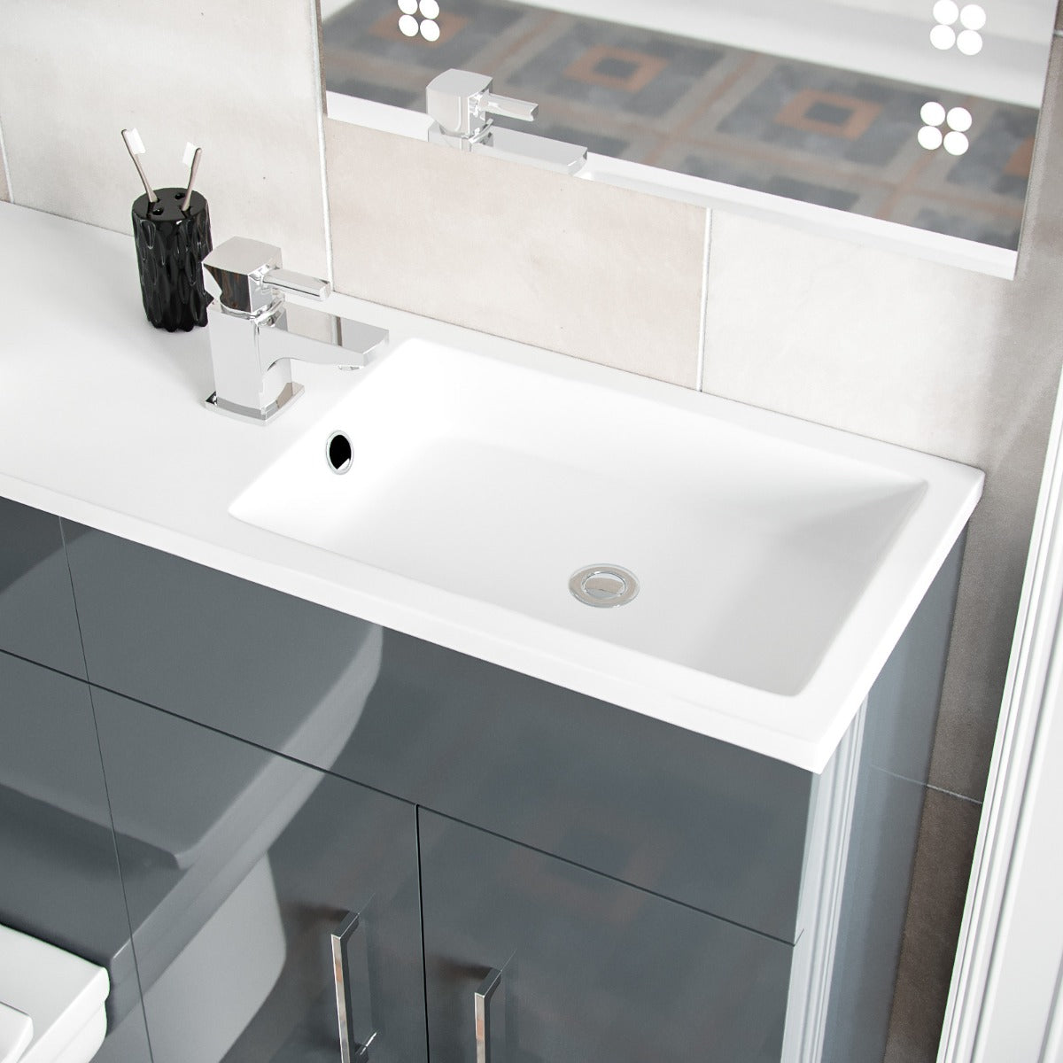 James 1000mm Grey Slimline Floorstanding Vanity Basin and Debra Rimless BTW Combo Unit