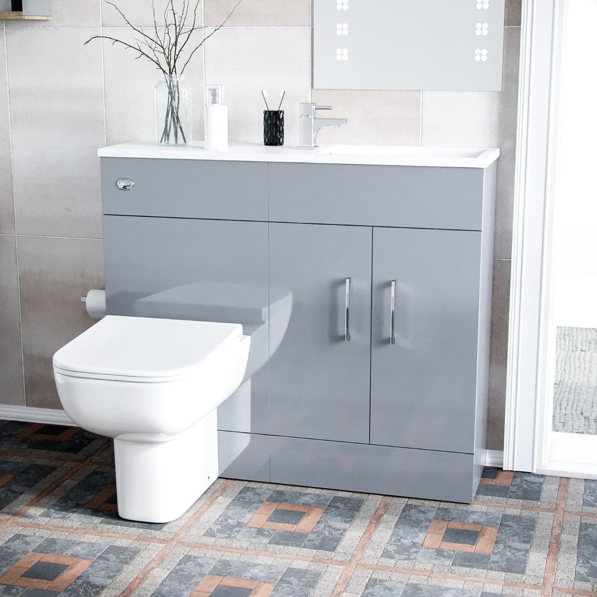 James 1000mm Slimline Floorstanding Vanity Basin and Rimless Debra BTW Combo Unit Grey